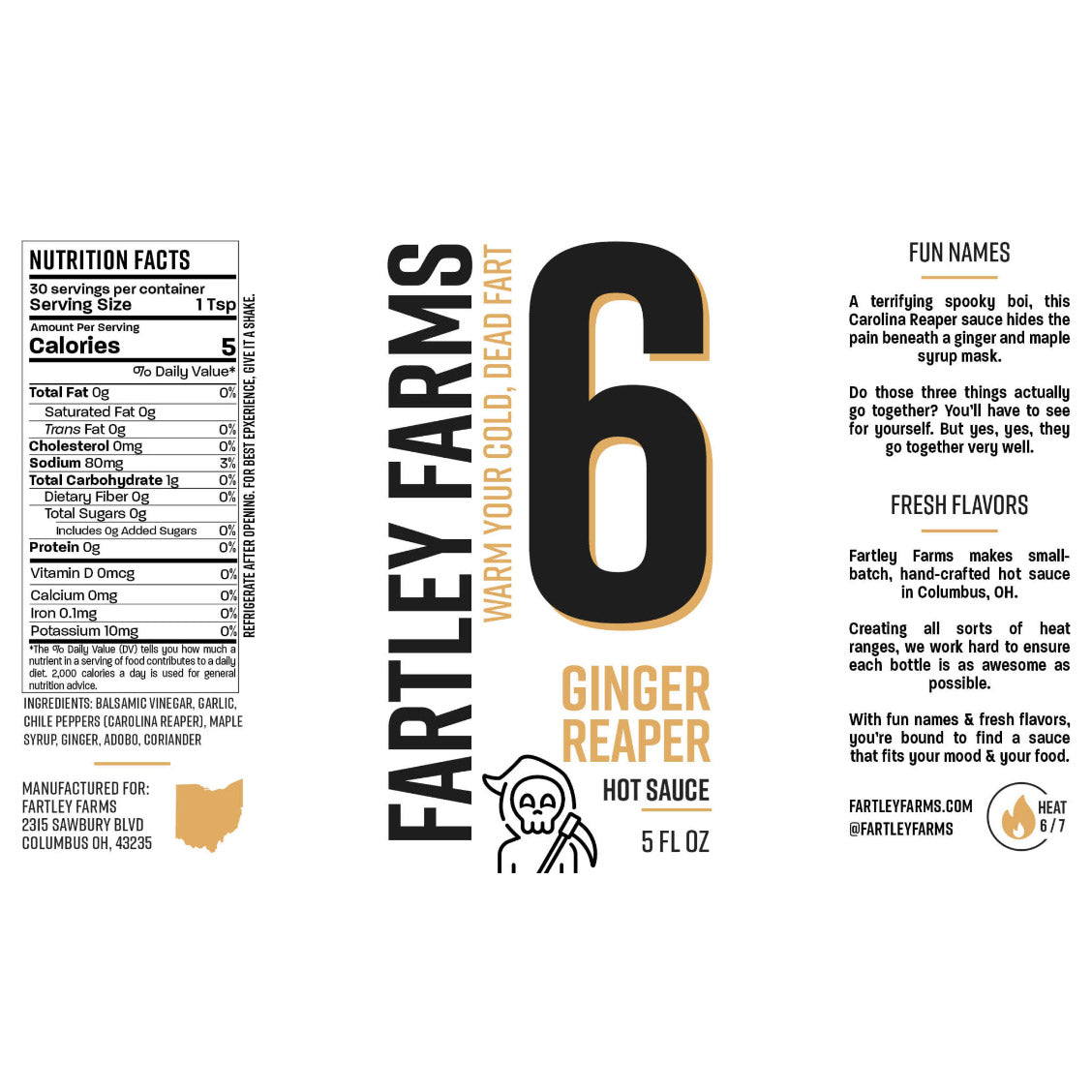 Fartley Farms Ginger Reaper hot sauce Flavor & Fire